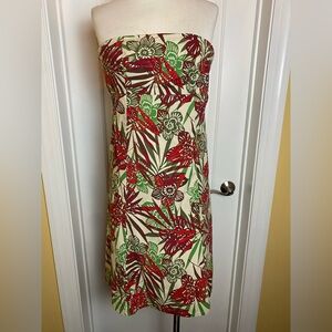 Gap Stretch Khaki Green Red Floral Strapless Y2K Summer Dress 6